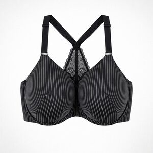 Cacique Boost Plunge Bra Size 42 DD Black Neutral Front Closure Striped